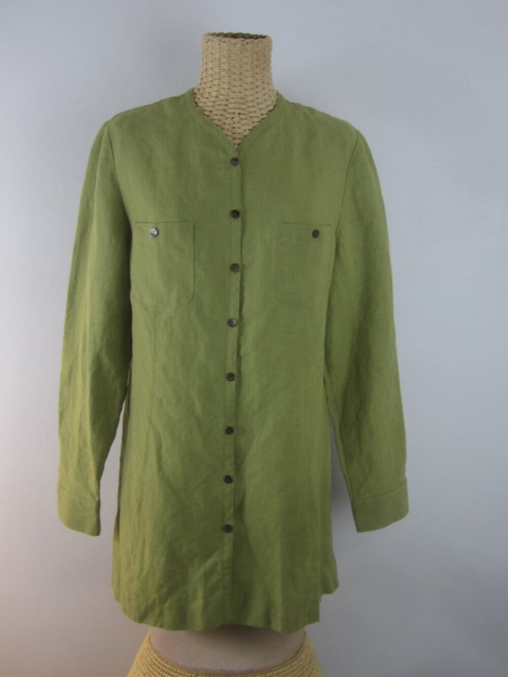Sigrid Olsen J Jill Vtg 90s Women 12 Petite Olive Green Linen Rayon Tunic Top